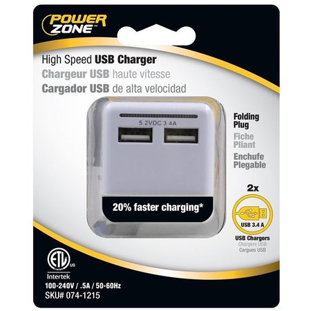 POWERZONE Charger Usb 2-Port3.4A W/Light ORUSB340